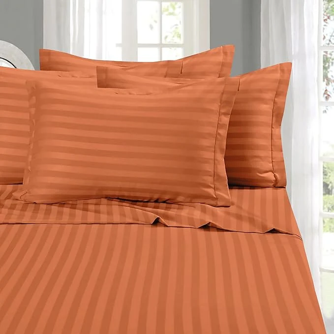 Carefully Designed Elegant Comfort Softest and Coziest 4-Piece Sheet Set – 1500 Premium Hotel Quality Microfiber – Deep Pocket Wrinkle Resistant 4-Piece Damask Stripe Bed Sheet Set Twin Coral Fine Crafted