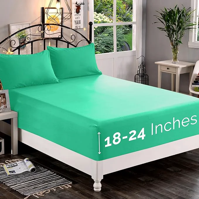 Responsible Elegant Comfort 1500 Premium Quality Fitted Sheet Ultra Soft 18-24 Inch Extra Deep Pocket – Single Fitted Sheet for High Mattress – Wrinkle with Smart Storage Pockets Cal King Paradise Teal Official
