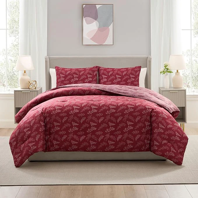 Official Nestl Queen Comforter Set – Mulberry Bed in a Bag Queen Size 3 Pieces Reversible Bed Set Soft Floral Bedding Set All Season Botanical Comforters with Pillow Shams Breathable