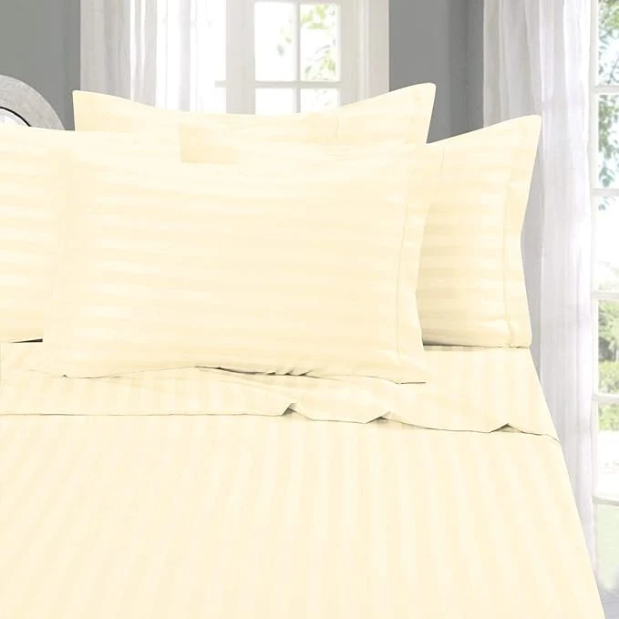 Certified Elegant Comfort Softest Coziest 6-Piece Sheet Sets – 1500 Premier Hotel Quality Luxurious Wrinkle Resistant 6-Piece Damask Stripe Bed Sheet Set King Ivory Genuine