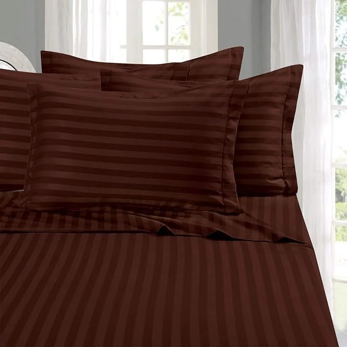 Enhanced Elegant Comfort Softest and Coziest 6-Piece Sheet Set – 1500 Premium Hotel Quality Microfiber -Luxurious Wrinkle Resistant 6-Piece Damask Stripe Bed Sheet Set California King Chocolate Brown Selected