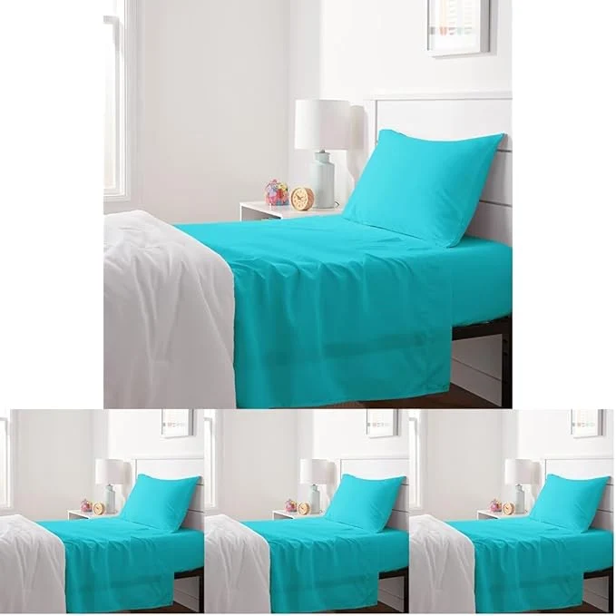 Trendy Amazon Basics Kid 39 s Soft Easy-Wash Lightweight Microfiber 3-Piece Sheet Set Twin Bright Aqua Solid Pack of 4 Professional