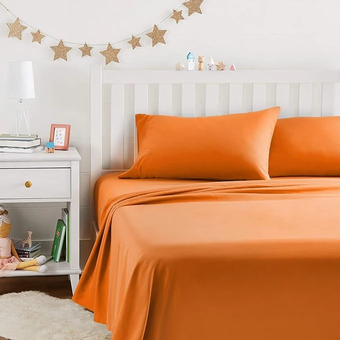 Easy-to-Use Amazon Basics Kid 39 s Soft Breathable Easy-Wash Microfiber 4-Piece Sheet Set Full Bright Orange Solid Premium
