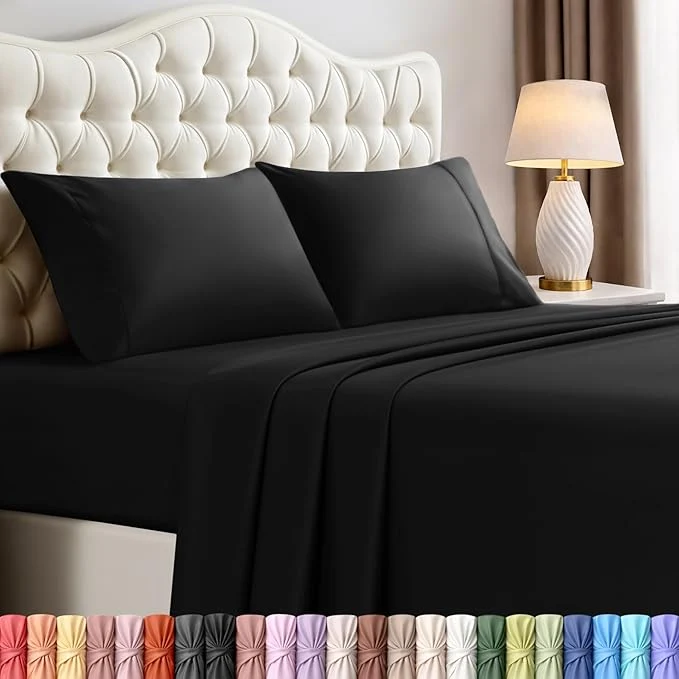 Dependable Utopia Bedding Queen Size Sheet Set – 4 Piece Bed Sheets Soft and Breathable Microfiber Includes 1 Fitted Sheet 1 Flat Sheet and 2 Pillowcases – Oeko Tex Black High-Grade