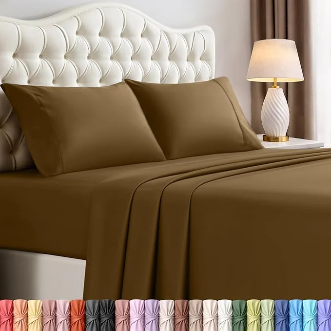 Excellent Utopia Bedding Full Size Sheet Set – 4 Piece Bed Sheets Soft and Breathable Microfiber Includes 1 Fitted Sheet 1 Flat Sheet and 2 Pillowcases – Oeko Tex Mocha Casual