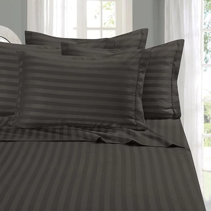 Fine Elegant Comfort Softest Coziest 6-Piece Sheet Sets – 1500 Premier Hotel Quality Luxurious Wrinkle Resistant 6-Piece Damask Stripe Bed Sheet Set Full Grey