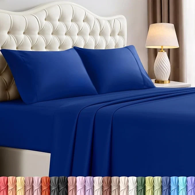 Responsible Utopia Bedding King Size Sheet Set – 4 Piece Bed Sheets Soft and Breathable Microfiber Includes 1 Fitted Sheet 1 Flat Sheet and 2 Pillowcases – Oeko Tex Royal Blue Environmentally Friendly