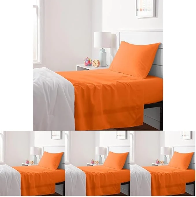 Carefully Designed Amazon Basics Kid 39 s Soft Easy-Wash Lightweight Microfiber 3-Piece Sheet Set Twin Bright Orange Solid Pack of 4 Outstanding