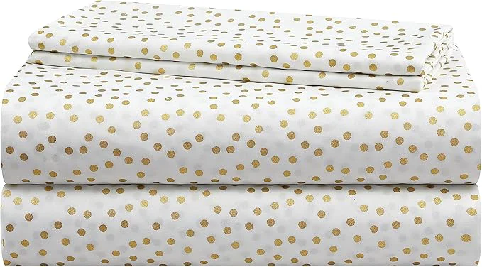 Reusable Heritage Kids Full Sheet Set 4-Piece Gold Dot Pattern Soft amp Durable Bedding for Kids Cozy Microfiber Sheets with Fitted Flat Sheet amp 2 Pillowcases High-Performance