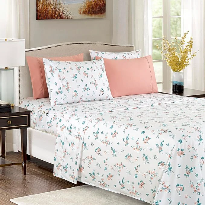 Safe Elegant Comfort Softest and Coziest 4-Piece Sheet Set – 1500 Premium Hotel Quality Microfiber – Deep Pocket Wrinkle Resistant 4-Piece Floral Bed Sheet Set Twin XL Celia Pink Clean