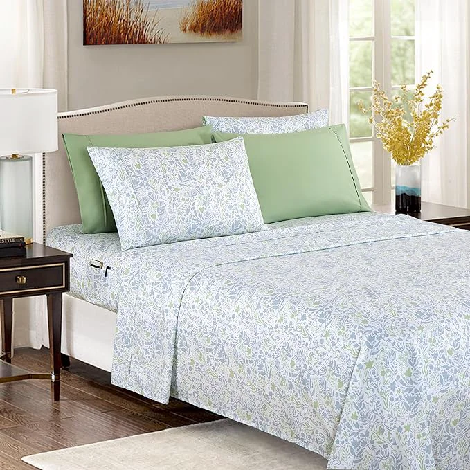 Eco-Friendly Elegant Comfort Softest and Coziest 4-Piece Sheet Set – 1500 Premium Hotel Quality Microfiber – Deep Pocket Wrinkle Resistant 4-Piece Floral Bed Sheet Set Twin XL Anita Green Smart