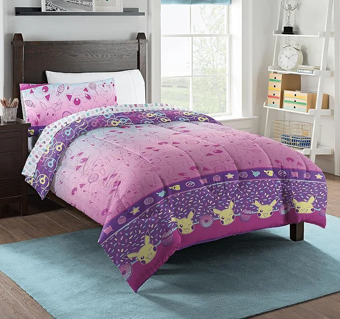Contemporary Northwest Pokemon Twin Sized Bed in a Bag Set Piachu and Eevee Anime Bedding for Kids Boys Girls Light and Sweet Authentic