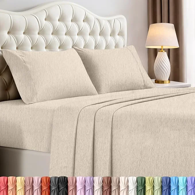 Authentic Utopia Bedding King Size Sheet Set – 4 Piece Bed Sheets Soft and Breathable Microfiber Includes 1 Fitted Sheet 1 Flat Sheet and 2 Pillowcases – Oeko Tex Heather Beige Responsible