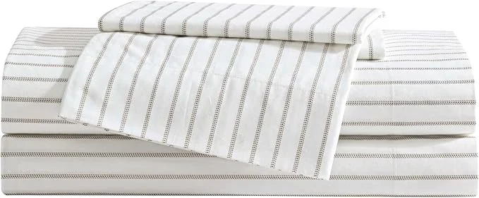 Functional Eddie Bauer – Twin Sheet Set Cotton Percale Bedding Set Super Soft and Bedding Set Oeko-Tex Essential Stripe Beige Twin Exceptional