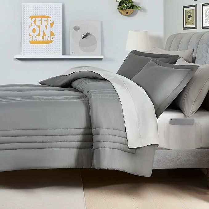First-Class Dorm Room Essentials Twin XL Comforter Set – College-Ready Bundle with Comforter Mattress Protector amp Sheets with Pockets on the Side amp Built-in Corner Strap – Media Pocket for Devices Modern
