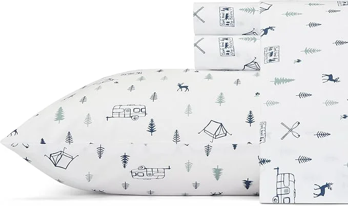 Practical Eddie Bauer Home Percale Collection Sheet Set- Cotton Crisp amp Cool Lightweight amp Moisture-Wicking Bedding King Campout Trusted