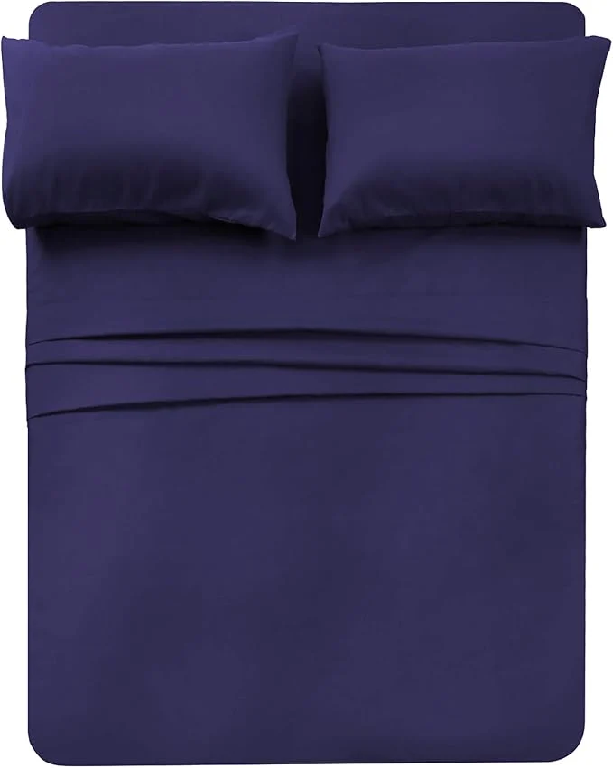 Powerful 4 Piece Bed Sheet Set Full Blue 1 Flat Sheet 1 Fitted Sheet and 2 Pillow Cases Brushed Microfiber Luxury Bedding with Deep Pockets Casual
