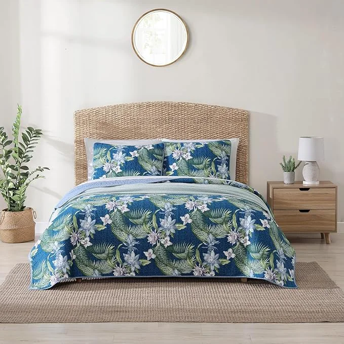 Breathable Tommy Bahama – King Quilt Set Reversible Cotton Bedding with Matching Shams Medium Weight Oeko-Tex Southern Breeze Dark Blue Verified