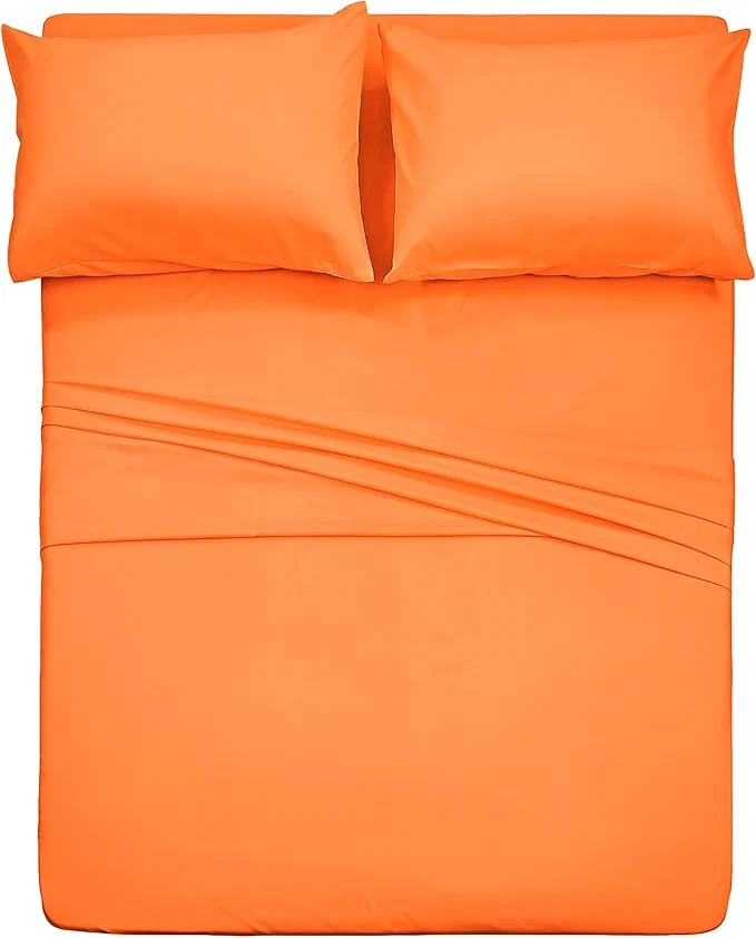 Fine Crafted 4 Piece Bed Sheet Set Queen Orange 1 Flat Sheet 1 Fitted Sheet and 2 Pillow Cases Brushed Microfiber Luxury Bedding with Deep Pockets Exceptional