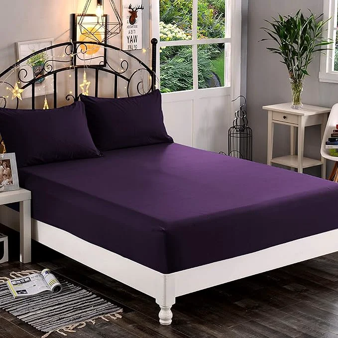 Lightweight Elegant Comfort 1500 Premium Hotel Quality 1-Piece Fitted Sheet Softest Quality Microfiber-Deep Pocket up to 16 inch Wrinkle and Fade Resistant California King Eggplant-Purple Healthy