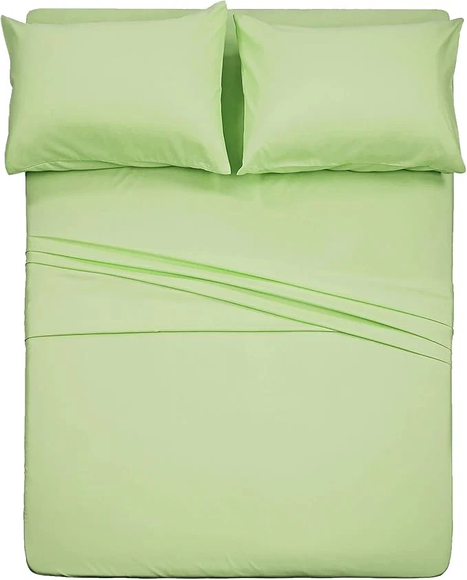 Smooth 4 Piece Bed Sheet Set Queen Sage 1 Flat Sheet 1 Fitted Sheet and 2 Pillow Cases Brushed Microfiber Luxury Bedding with Deep Pockets Powerful