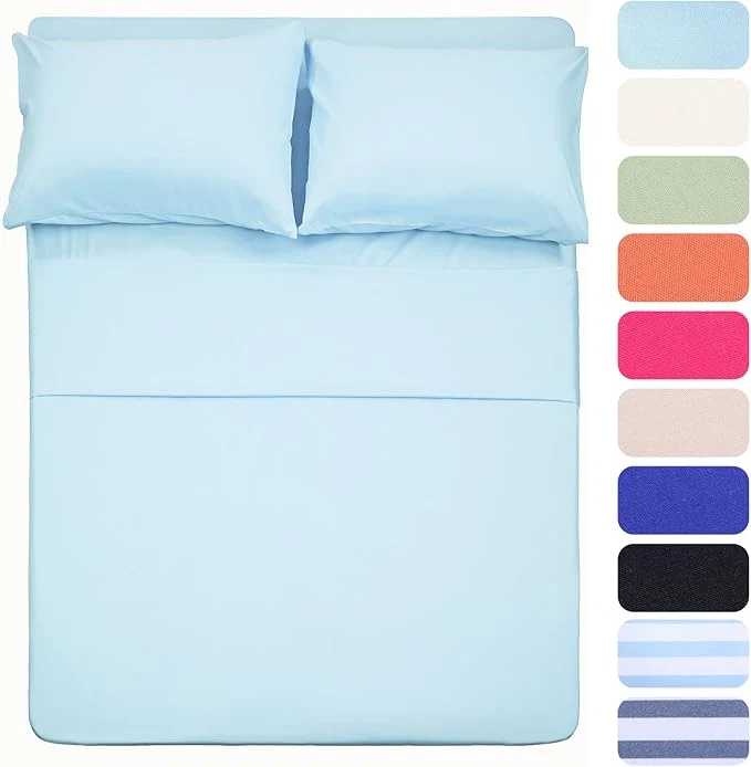 Convenient 4 Piece Bed Sheet Set Full Baby Blue 1 Flat Sheet 1 Fitted Sheet and 2 Pillow Cases Brushed Microfiber Luxury Bedding with Deep Pockets Selected