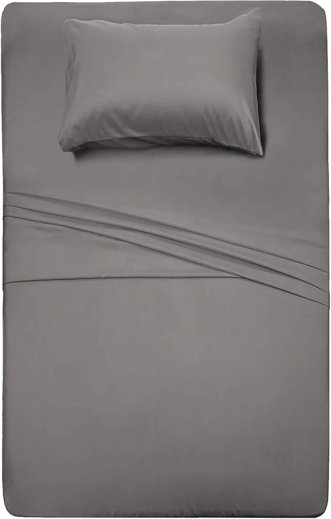 Environmentally Friendly Bed Sheet Set Brushed Microfiber Bedding with Deep Pocket Wrinkle amp Fade Resistant Hypoallergenic Sheet amp Pillow Case Set-3 Piece Twin Gray Fast
