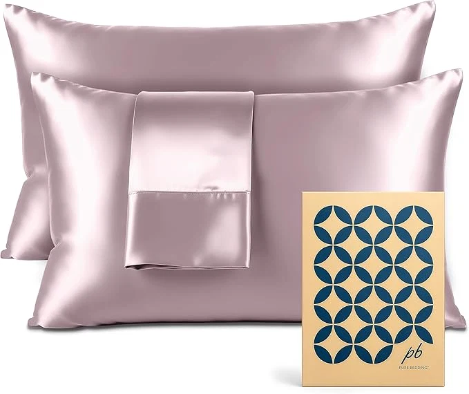 Outstanding Pure Bedding Satin Pillowcase 2 Pack – Queen Size 20 quot x30 quot Champagne Pink – Silky Pillow Cases for Hair and Skin – Satin Pillow Covers with Envelope Closure – Extra Soft Premium Microfiber Clean