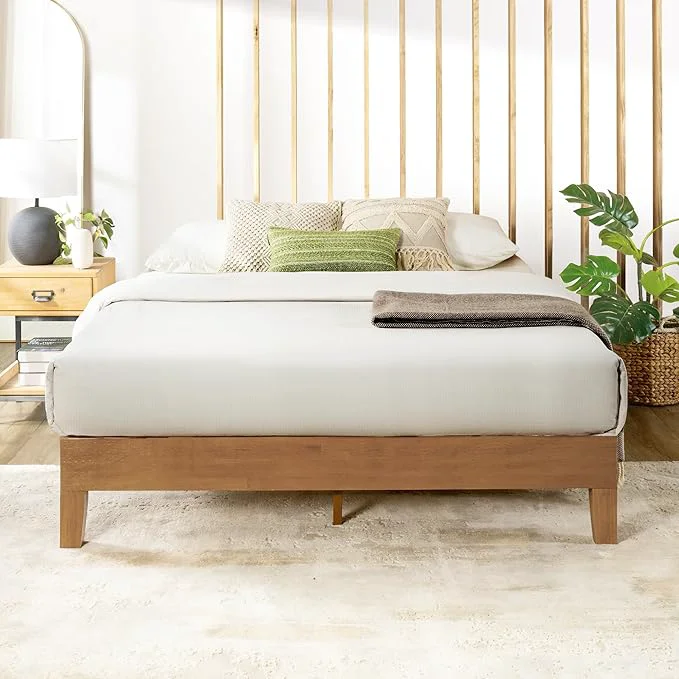 Refined Mellow Naturalista Grand – 12 Inch Solid Wood Platform Bed with Wooden Slats – No Box Spring Needed – King Natural Pine Consistent