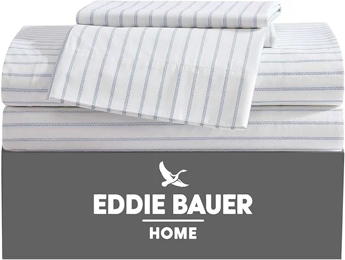 Certified Eddie Bauer – King Sheets Cotton Percale Bedding Set Crisp amp Cool Home Decor Essential Stripe White King Original Design