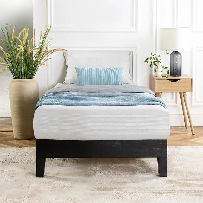 Modern Mellow Naturalista Grand 12 Inch Solid Wood Platform Bed with Wooden Slats Easy Assembly Twin Black Contemporary