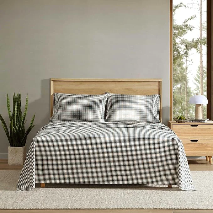 Safe Eddie Bauer – King Sheet Set Crisp amp Cooling Sheets w a Naturally Smooth Cotton Percale Lightweight Feel – Matching Pillowcases amp Deep Pocket Fitted Sheet Griffin Plaid Beige Reliable