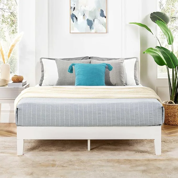 Proven Mellow Naturalista Grand 12 Inch Solid Wood Platform Bed with Wooden Slats Easy Assembly Full White Carefully Designed