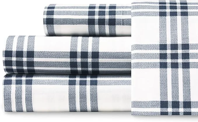 Optimized Eddie Bauer – Queen Sheets Cotton Percale Bedding Set Crisp amp Cool Home Decor Navy Plaid Queen Healthy