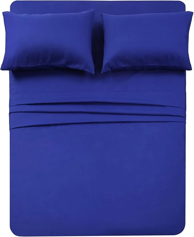 Classic 4 Piece Bed Sheet Set Full Royal Blue 1 Flat Sheet 1 Fitted Sheet and 2 Pillow Cases Brushed Microfiber Luxury Bedding with Deep Pockets Unique