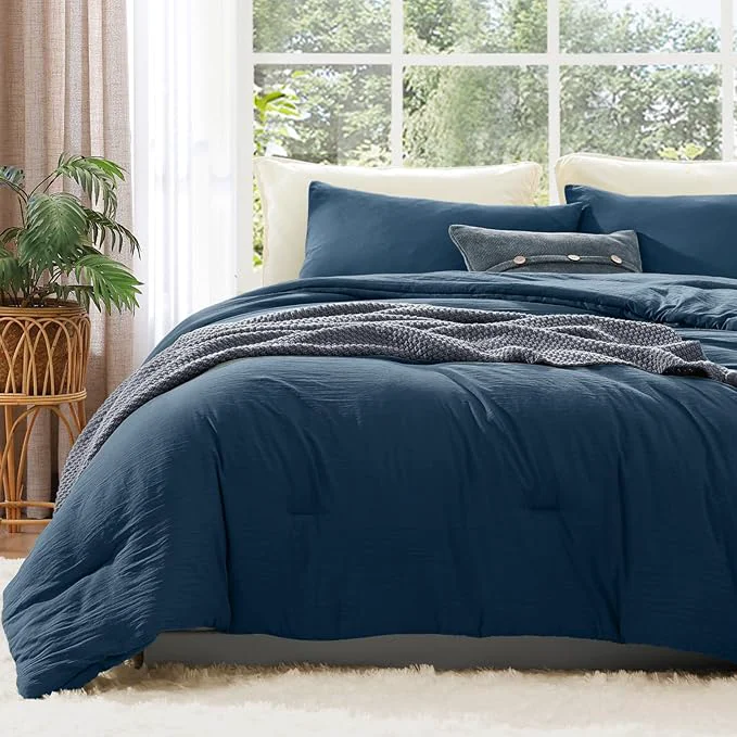 Verified WRENSONGE Full Size Comforter Sets – 3 Pieces Serenity Blue Comforter Prewashed Soft Lightweight for All Seasons Fluffy Down Comforter Full Size with 2 Pillow Shams Breathable