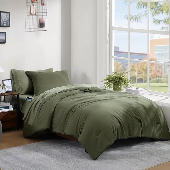 Advanced WRENSONGE Twin Twin XL Comforter Set – 2 Pieces Olive Green Comforter Prewashed Soft Lightweight for All Seasons Fluffy Down Twin XL Comforter with 1 Pillow Sham Crafted