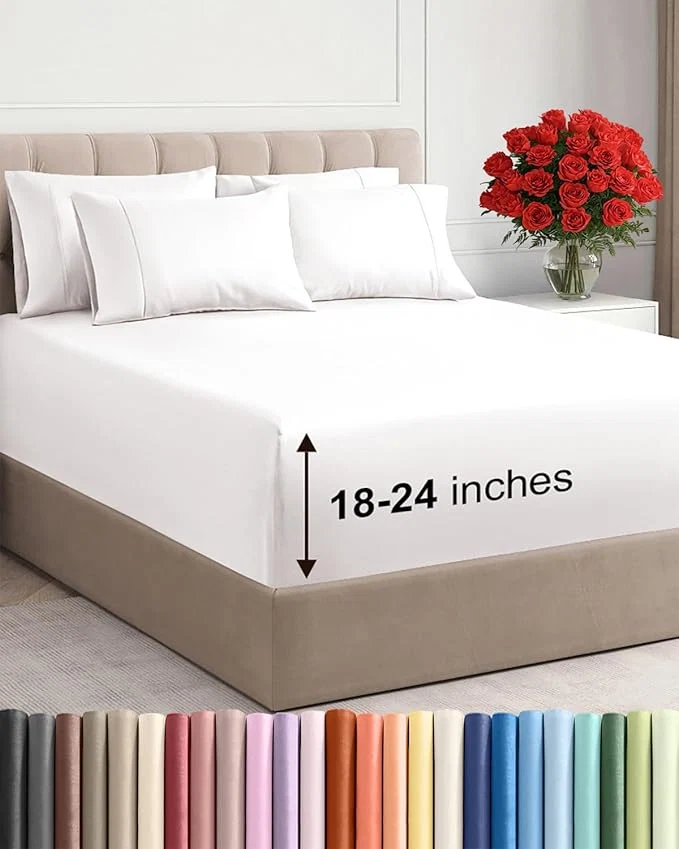 Lightweight Extra Deep King Sheet Set – 6 Piece Breathable and Cooling Sheets – Hotel Luxury Bedding for Women Men Kids amp Teens – Easy amp Secure Fit – Soft and Wrinkle – Extra Deep Pockets – Antique White High-Quality