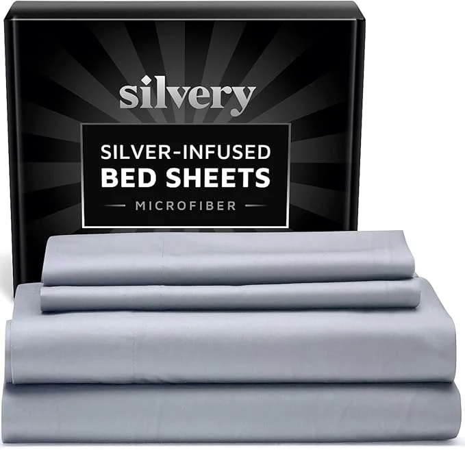 Eco-Friendly Silvery Silver Infused Bed Sheets Set – Ultra-Soft Temperature-Regulating Fabric with Self-Cleaning Technology™ That Stays Fresh 3X Longer for Hygienic Sleep Gray Full Trendy