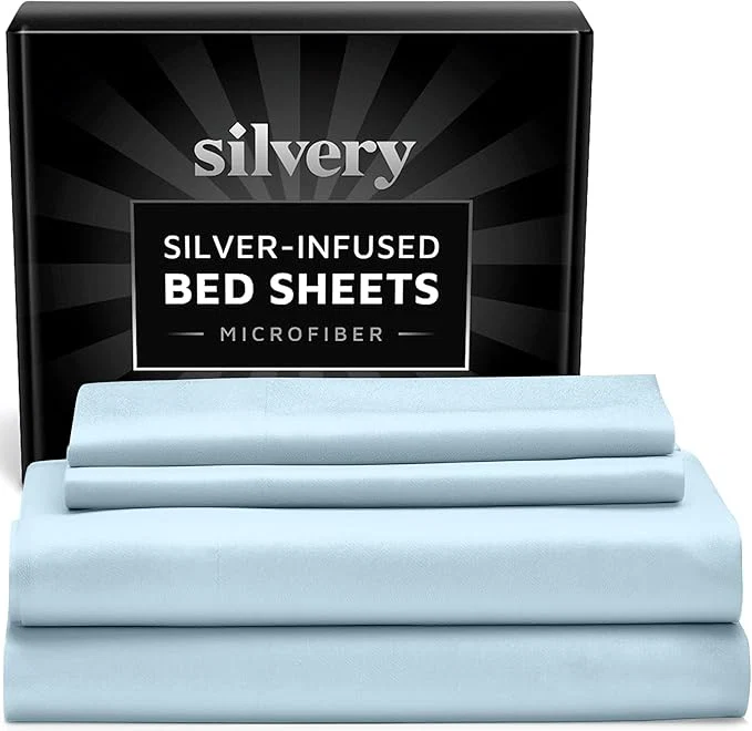 Efficient Silvery Silver Infused Bed Sheets Set – Ultra-Soft Temperature-Regulating Fabric with Self-Cleaning Technology™ That Stays Fresh 3X Longer for Hygienic Sleep Reusable