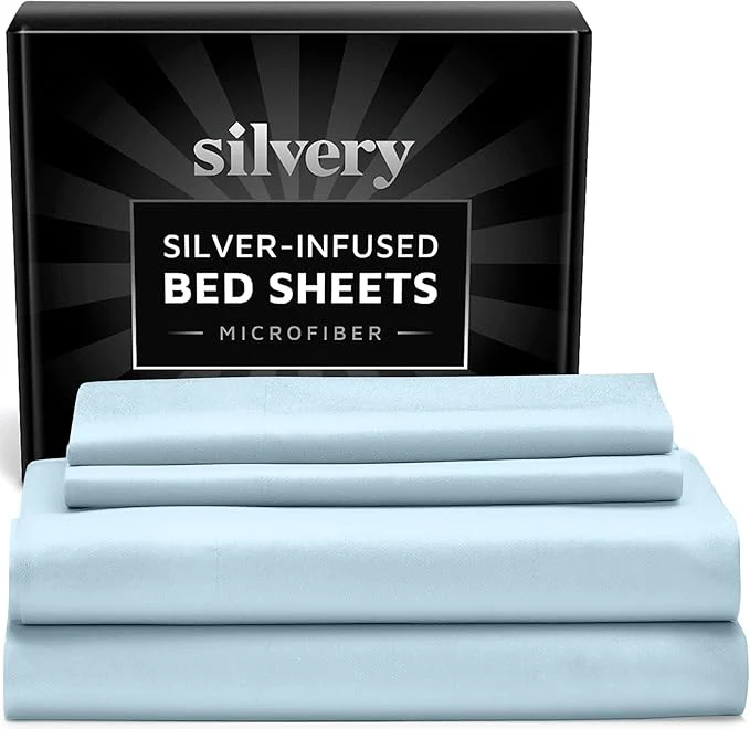 Casual Silvery Silver Infused Bed Sheets Set – Ultra-Soft Temperature-Regulating Fabric with Self-Cleaning Technology™ That Stays Fresh 3X Longer for Hygienic Sleep User-Friendly