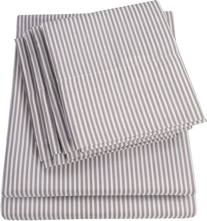 Clean Queen Sheets Stripe Grey – 6 Piece 1500 Supreme Collection Fine Brushed Microfiber Deep Pocket Queen Sheet Set Bedding – 2 Extra Pillow Cases Great Value Queen Classic Stripe Gray Premium