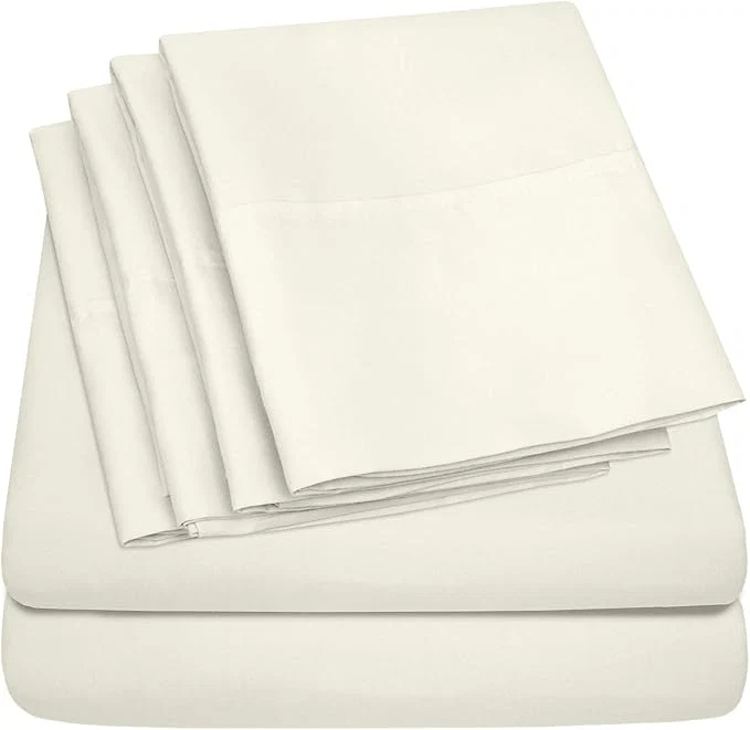 Queen Sheets Ivory – 6 Piece 1500 Supreme Deluxe Collection Deep Pocket Ultra Soft Queen Sheet Set Bedding – 2 Extra Pillow Cases Great Value Queen Ivory Fast