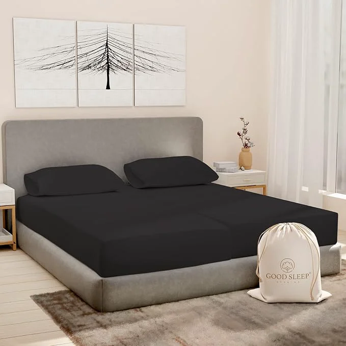 Classic Good Sleep Bedding Split King Sheets for Adjustable Bed – Buttery Soft Cotton Set Sateen Bedding Set with Durable Twin XL Fitted Sheets – Dark Gray Stylish