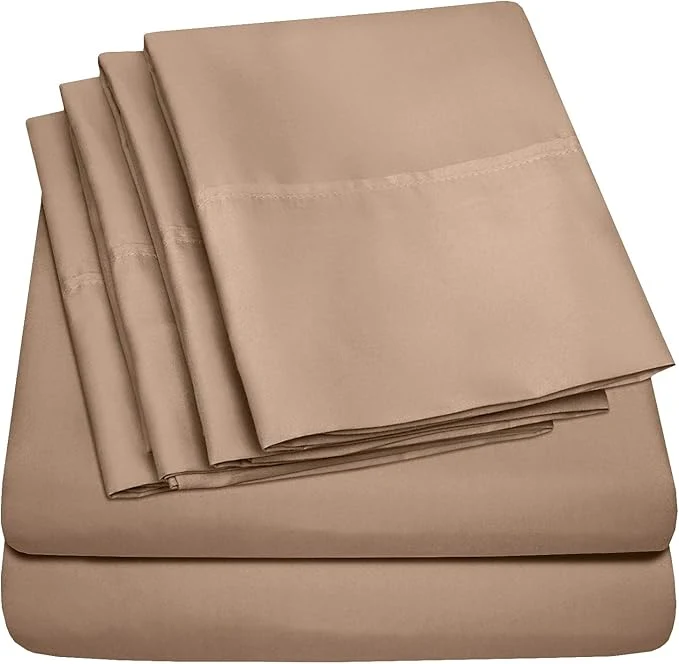 High-End Sweet Home Collection 6 Piece 1500 Supreme Collection Brushed Microfiber Deep Pocket Sheet Set-2 Extra Pillow Cases Great Value Rv Short Queen Taupe Artisan