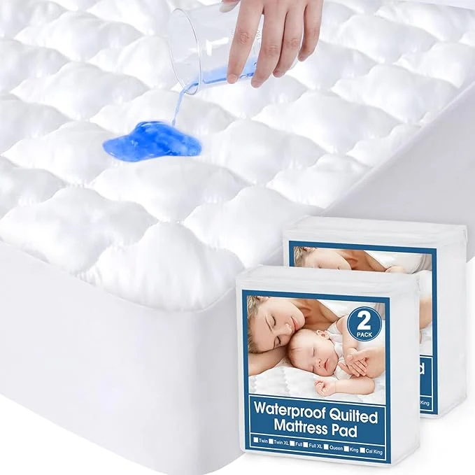 High-End 2 Pack King Mattress Protector Pad Waterproof Quilted Breathable amp Cooling King Size Mattress Cover Protector Fitted with Deep Pocket Up to 18 quot White Durable