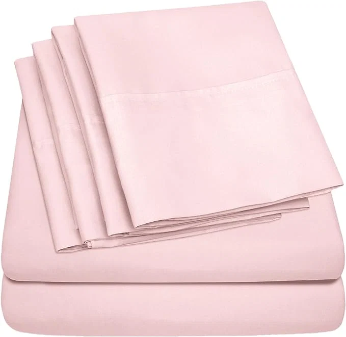 Smooth Sweet Home Collection 6 Piece 1500 Supreme Collection Brushed Microfiber Deep Pocket Sheet Set-2 Extra Pillow Cases Great Value Split King Pale Pink Modern