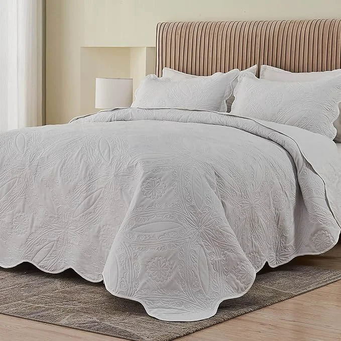 Stylish Oversized Cal King Bedspreads 120×120 for Extra Tall Split California King Bed Lightweight Quilted Coverlet Set 3 Pieces 1 Quilt 2 Pillow Shams White Modern