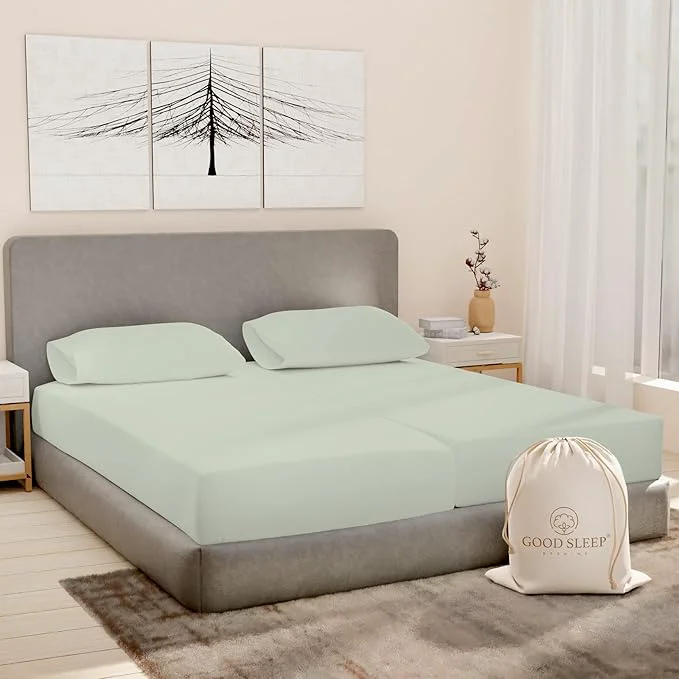 Innovative Good Sleep Bedding King Split Sheets for Adjustable Bed Set – Luxury Hotel Sateen Sheets Natural Cotton Bedding Sheets amp Pillowcases Deep Pockets Bedding Set – Sage Minimalist
