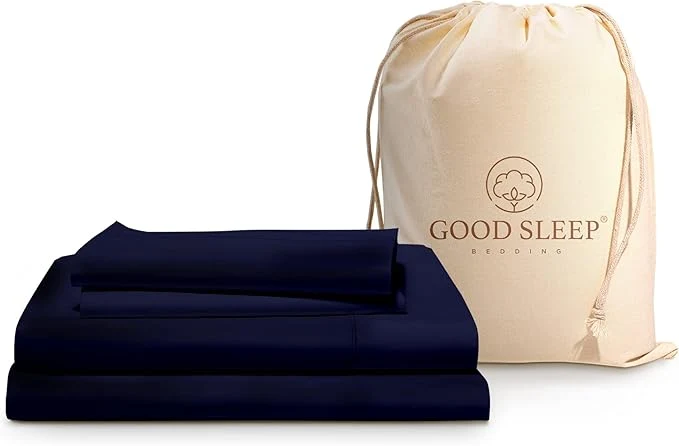Certified Good Sleep Bedding California King Sheet Sets – 4 Pc Navy Blue Egyptian Cotton – Deep Pocket – Fitted Flat amp 2 Pillow Cases Reusable